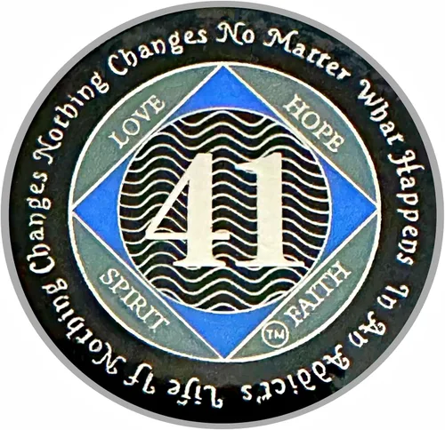 Miniatura 7 de (Años 1-55) NA Medallón de 7 años, plata, chapado en color azul, narcóticos cubiertos de epoxi Moneda anónima (NA 7 años medallón)
