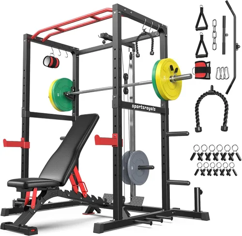Miniatura 11 de Sportsroyals Jaula de Potencia, Rack de Potencia Multifuncional de 1600 libras con Sistema de Cruce de Cable Ajustable y Más Accesorios de Azul