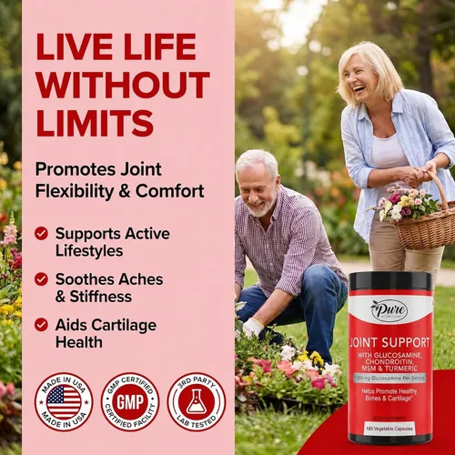 Miniatura 3 de Pure By Nature Glucosamina condroitina MSM cúrcuma Boswellia (suministro para 60 días) – Suplemento de apoyo articular para mujeres y hombres, apoyo