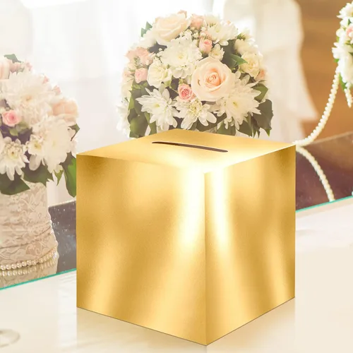 Miniatura 6 de JC HUMMINGBIRD Caja de tarjeta dorada – Caja de regalo plegable de 10 x 10 pulgadas con ranura para bodas, cumpleaños, graduaciones, donaciones