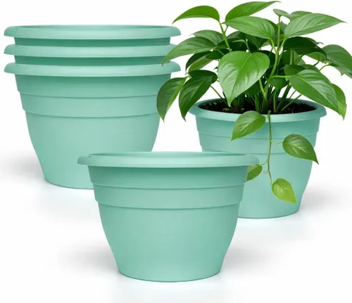 Miniatura 14 de RooTrimmer Juego de 10 macetas de 8 pulgadas con agujeros de drenaje y platillos, macetas para plantas de interior y exterior, macetas de orquídeas