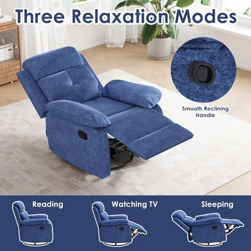 Miniatura 6 de Silla reclinable giratoria pequeña para adultos y mujeres, para espacios pequeños, dormitorio, sala de estar Azul