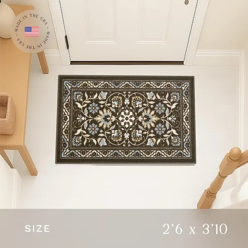 Miniatura 2 de Maples Rugs - Alfombra antideslizante Florence, tapete para pasillo o entrada, lavable [fabricada en Estados Unidos], 2 x 6 pies, color azul