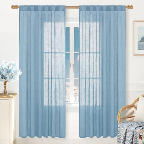 Miniatura 62 de LAMIT Cortinas de lino beige de 30 pulgadas de largo para ventanas pequeñas, cortinas semitransparentes filtrantes de luz, pestaña trasera