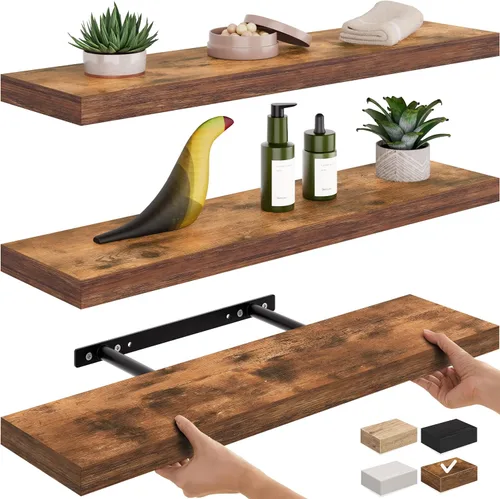 Miniatura 37 de Ballucci Estantes flotantes, juego de 2 estantes de pared de madera de 24 pulgadas, con soportes invisibles para baño, sala de estar, dormitorio