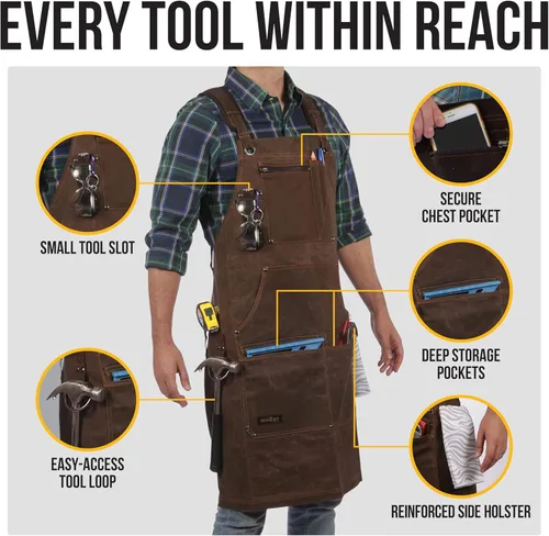 Miniatura 3 de ecoZen - Delantal de trabajo de lona encerada de 16 onzas con bolsillos, impermeable, totalmente ajustable para adaptarse cómodamente a hombres
