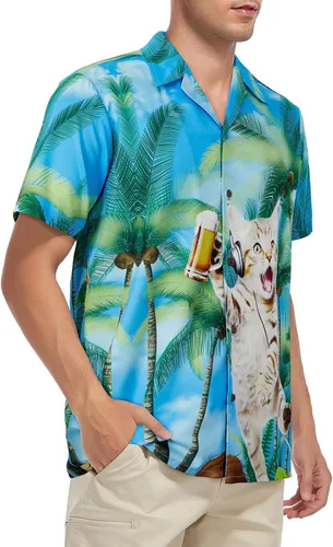 Miniatura 133 de Camisa hawaiana para hombre, con estampado floral, cómoda, con botones, casual, manga corta, ropa de playa para hombre