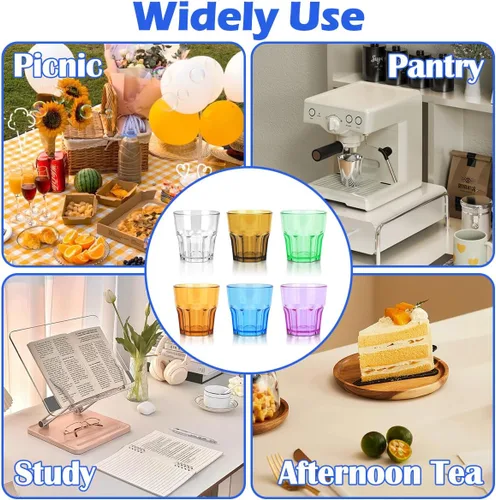 Miniatura 6 de Juego de 12 vasos de plástico irrompibles, vasos de plástico acrílico, reutilizables para niños, cocina, picnic, fiesta, jugo, whisky, vino
