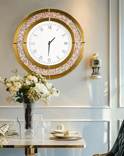 Miniatura 6 de Reloj de pared de diamante triturado redondo decorativo con espejo de 24 pulgadas, color marrón