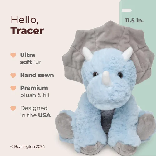 Miniatura 2 de Animal de peluche de dinosaurio de la colección Bearington, peluche de dinosaurio triceratops suave y lindo azul para bebés, niños, niñas y niños