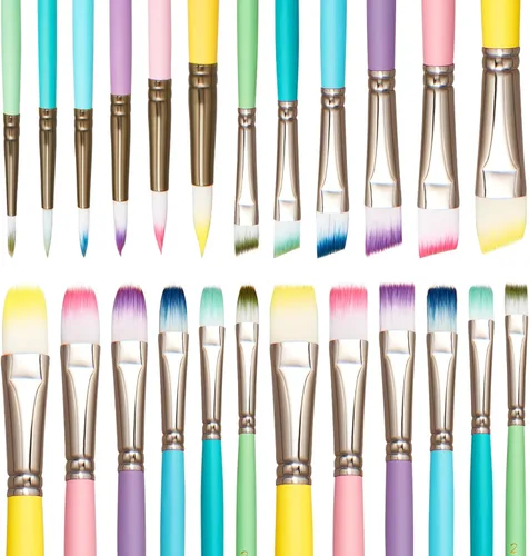 Zhanmai Juego de 24 pinceles de pintura de color macarrón a granel, 4 tipos de formas en diferentes tamaños, pinceles de color para pintura acrílica