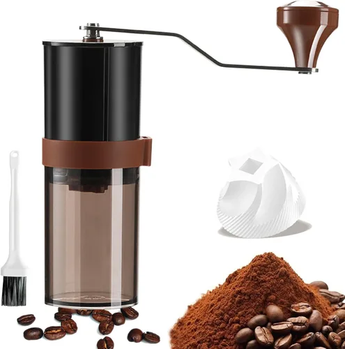 Molinillo de café manual con ajustes internos, molinillo de frijoles de manivela manual de 1.06 oz de capacidad, molinillo portátil de rebabas
