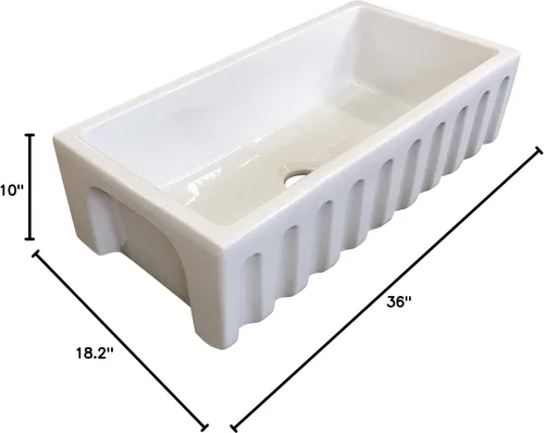 Miniatura 9 de Fregadero de arcilla refractaria, fregadero de cocina con delantal de granja de un solo tazón, opción de instalación reversible plana o acanalada