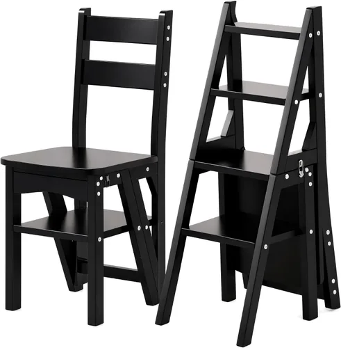 Escalera plegable de 4 niveles, silla plegable de madera 3 en 1, taburete portátil multifunción con capacidad de 198 libras, estante de exhibición