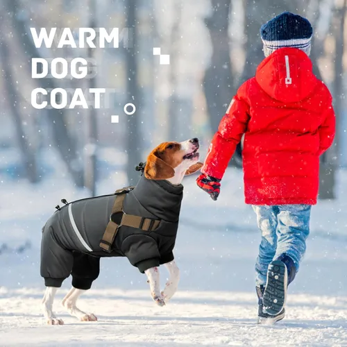 Miniatura 5 de BRKURLEG Abrigo Negro para Perro con Arnés, Chaqueta de Invierno para Perro, Mono para Perros Chaquetas Corporales Cálidas, Abrigos de Invierno