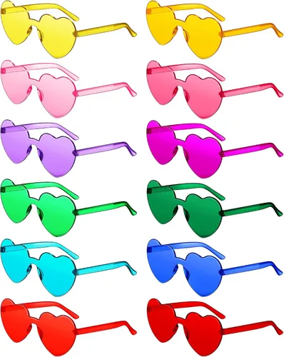 Photect 12 pares de lentes de sol en forma de corazón sin montura de color caramelo para mujeres y hombres, despedidas de soltera o fiesta de verano