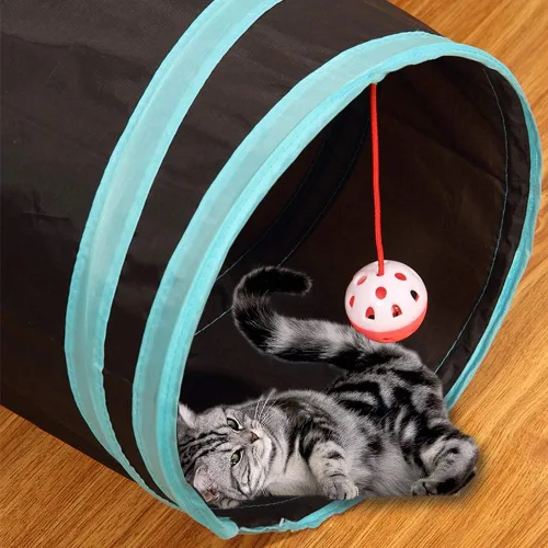Miniatura 4 de Juguete de túnel para gatos de 5 vías, plegable para gatos, casa de juegos para mascotas, tubo con bolsa de almacenamiento para gatos, cachorros