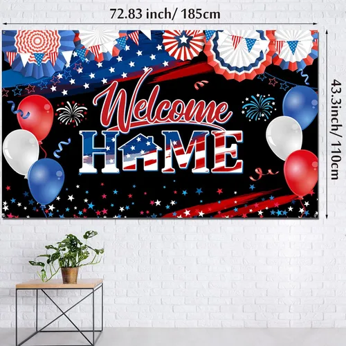 Miniatura 2 de Cartel de bienvenida a casa, decoración del día de los veteranos, tela patriótica, telón de fondo de fotos del ejército militar para despliegue