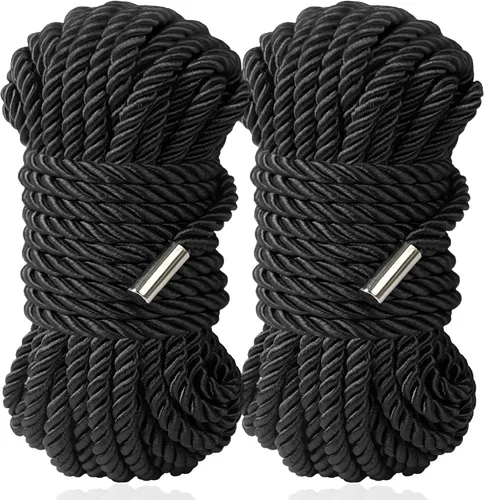 Miniatura 10 de Cuerda suave de seda duradera, 32 pies 0.315 in, cuerda trenzada de satén larga multiusos (2 x 8 pies, negro, rojo de 16 pies + 32 pies morado)