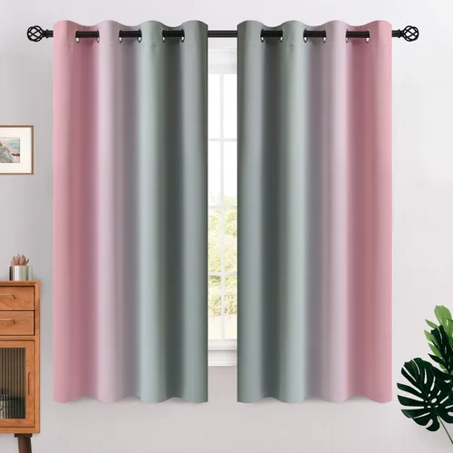 Miniatura 196 de COSVIYA Cortinas 100% Opacas Azul Degradado con Lazos Ajustables para Cocina Aislamiento Térmico Oscurecimiento de Habitación Cenefa con Bolsillo