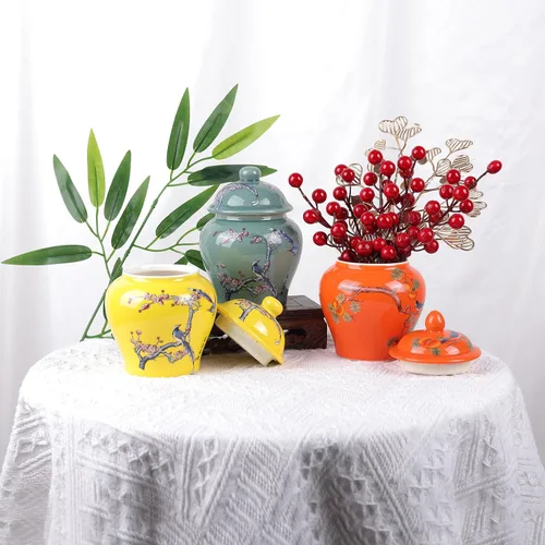 Miniatura 4 de XINGYAN Chinoiserie - Juego de 3 tarros de jengibre, porcelana china azul y blanca, tarro de almacenamiento decorativo para el hogar con tapa