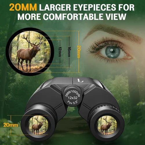 Miniatura 3 de Aurosports - Binoculares compactos de 12x32 para adultos y niños, prismáticos pequeños para observación de aves, de alta potencia, fácil enfoque