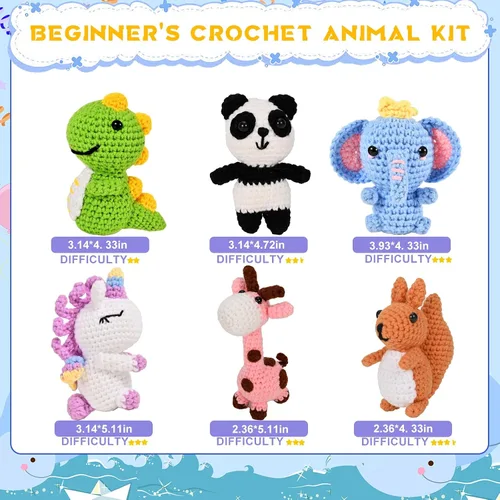 Miniatura 3 de Alutaba Kit de ganchillo de 6 piezas para principiantes, kits de animales de ganchillo para adultos con tutoriales de videos paso a paso, kit