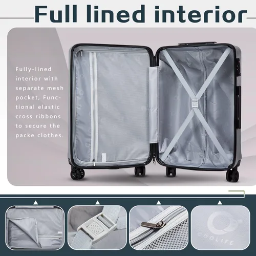 Miniatura 6 de Coolife - Maleta de mano de PC+ABS con candado TSA y carcasa dura y ligera, de 20, 24 y 28 pulgadas