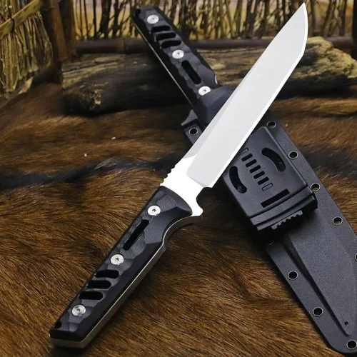 Miniatura 5 de BA-KOR Cuchillo de caza de espiga completa de 14.2 pulgadas (estilo japonés) - Cuchillo de supervivencia de acero DC53 de 0.315 in, mango y funda
