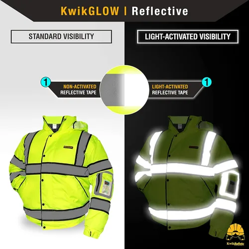 Miniatura 3 de KwikSafety Chaquetas reflectantes Bombarderos de trabajo de alta visibilidad aislados para hombre Amarillo, Naranja, Multicolor 1. Amarillo