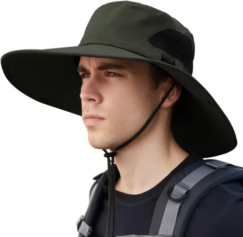 【XXL de gran tamaño y ala ancha】Sombreros de sol para hombre 【UPF 50+ e impermeable】 Sombrero de pesca Boonie cubo para senderismo, safari, playa y