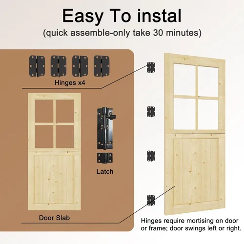Miniatura 4 de Tablero de Puerta Holandesa para Interior y Exterior, 36" x 80", Universal 4 Lite Vidrio Templado Transparente Puerta Individual Dividida, Puerta