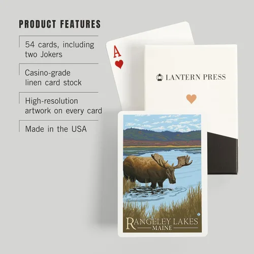 Miniatura 3 de Lantern Press Rangeley, Maine, Moose Drinking at Lake (52 cartas de juego, baraja de cartas de tamaño póquer con comodines)