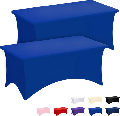 Miniatura 14 de Fixwal Manteles rosas para mesas rectangulares de 8 pies, paquete de 2 manteles elásticos de elastano ajustables para fiestas, ferias, banquetes