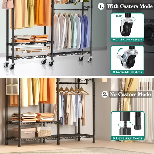 Miniatura 4 de Perchero de Ropa Resistente, 3 Niveles de Estantes de Alambre Metálicos Ajustables, Organizador de Armario y Perchero de Almacenamiento para Colgar