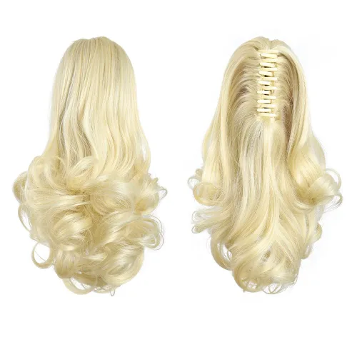 Miniatura 31 de Extensiones de cola de caballo, extensiones de cabello rizado con clip de garra de color marrón oscuro para mujer, peluca sintética de cola