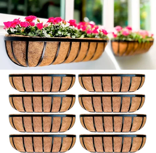 Miniatura 13 de LaLaGreen - Cajas de plantador para barandillas de terraza (61 cm, paquete de 6) Macetas de pared de metal para plantas al aire libre, color negro
