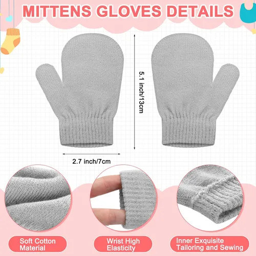 Miniatura 10 de SATINIOR 3 Set Toddler Hat Glove Set, Kids Winter Hats Warm Knitted Beanie Mittens Gloves with Bow for Baby Girls Boys 0-6Y