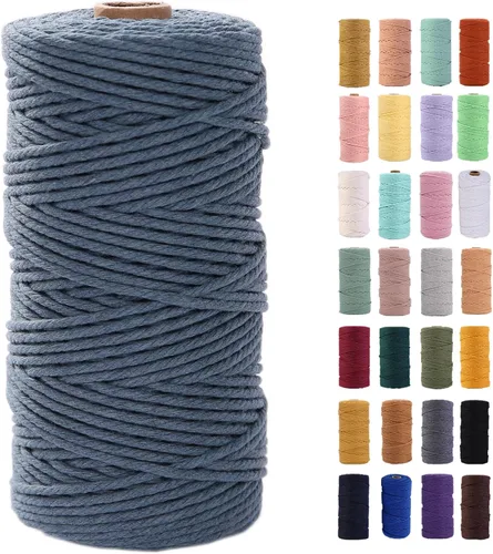 Miniatura 55 de Cordón de macramé gris rosado de 0.118 in x 109 yardas, cuerda de algodón colorido de algodón suave para colgar en la pared, colgar plantas