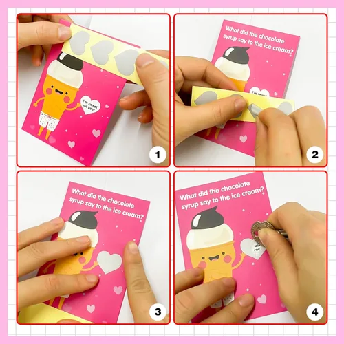 Miniatura 5 de JUESMOS Tarjetas de San Valentín para niños, 30 tarjetas divertidas de broma para raspar con calcomanías, tarjetas de felicitación de San Valentín