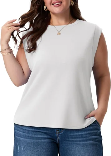 Miniatura 13 de OLRIK Plus Size Tank Tops for Women Cap Sleeve Soft Stretch Summer Blouses Casual Basic Tee with Underarm Coverage