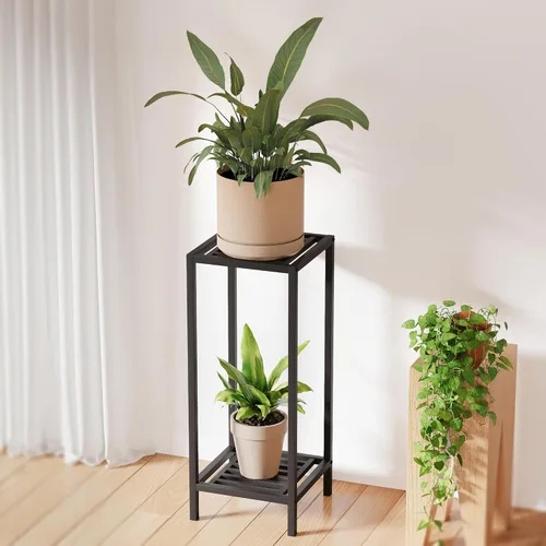 Zhongma Soporte para Plantas de Interior y Exterior de 2 Niveles de 30" de Alto, 12 L x 12 W x 30 H pulgadas, Soporte de Flores de Metal Cuadrado