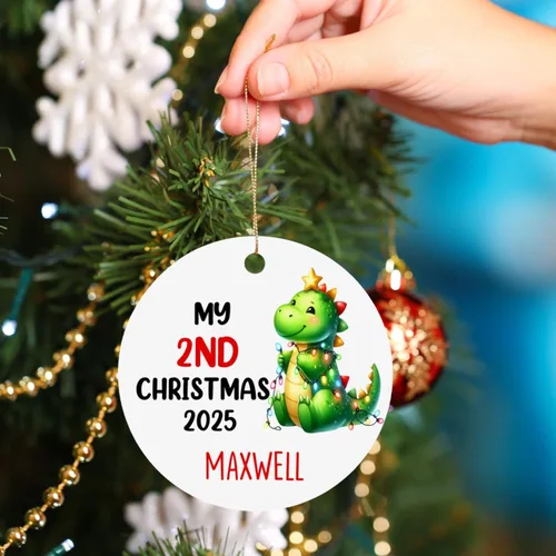 Miniatura 6 de Dino - Adorno de segunda Navidad para bebé, dinosaurio personalizado para niño/niña, regalo para nuevos padres, cumpleaños personalizado y nombre