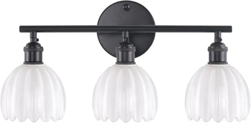 Miniatura 20 de Shenmoyl Accesorios de Iluminación para Baño, Lámpara de Pared de Latón de 3 Luces para Tocador Sobre Espejo con Pantalla de Cristal Tulipán Base