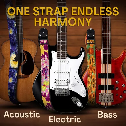Miniatura 2 de Art Tribute Correa de guitarra para guitarra acústica, eléctrica y bajo, correa clásica ajustable con diseño Lightning con 2 púas + cierres