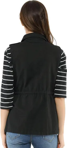 Miniatura 5 de Allegra K Chaqueta para mujer sin mangas con cierre, utilitaria, anorak, para uso en campo, chaleco de carga