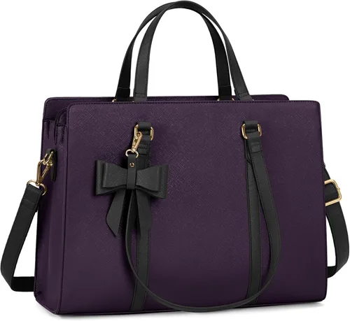 Miniatura 16 de Bolsa de computadora portátil para mujer, bolsa de mano para laptop de 15.6 pulgadas, bolsa de cuero impermeable, maletín grande y ligero, bolsa