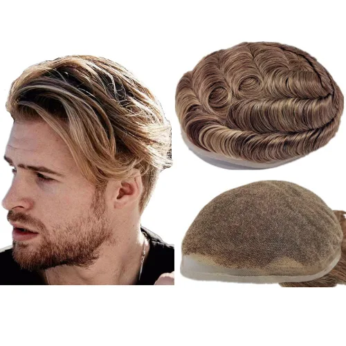 Miniatura 16 de N.L.W. Toupee de cabello humano para hombres, prótesis europea de piezas de cabello sistema de reemplazo para hombres con 10x8 HD súper fino encaje