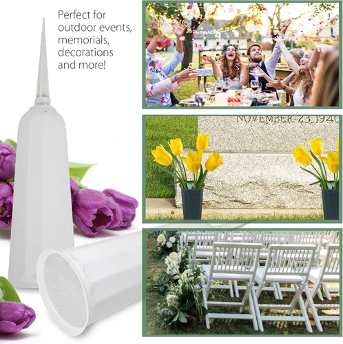 Miniatura 7 de Jarrones florales conmemorativos con espuma incluida, (blanco, paquete de 2) Jarrones para exteriores en el suelo con estacas, para flores frescas