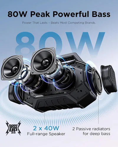 Miniatura 2 de ShellHome Altavoces Bluetooth 6.0 para exterior, altavoz potente de 80 W (máximo) con graves, 30 horas de reproducción, impermeable IPX6, luces RGB